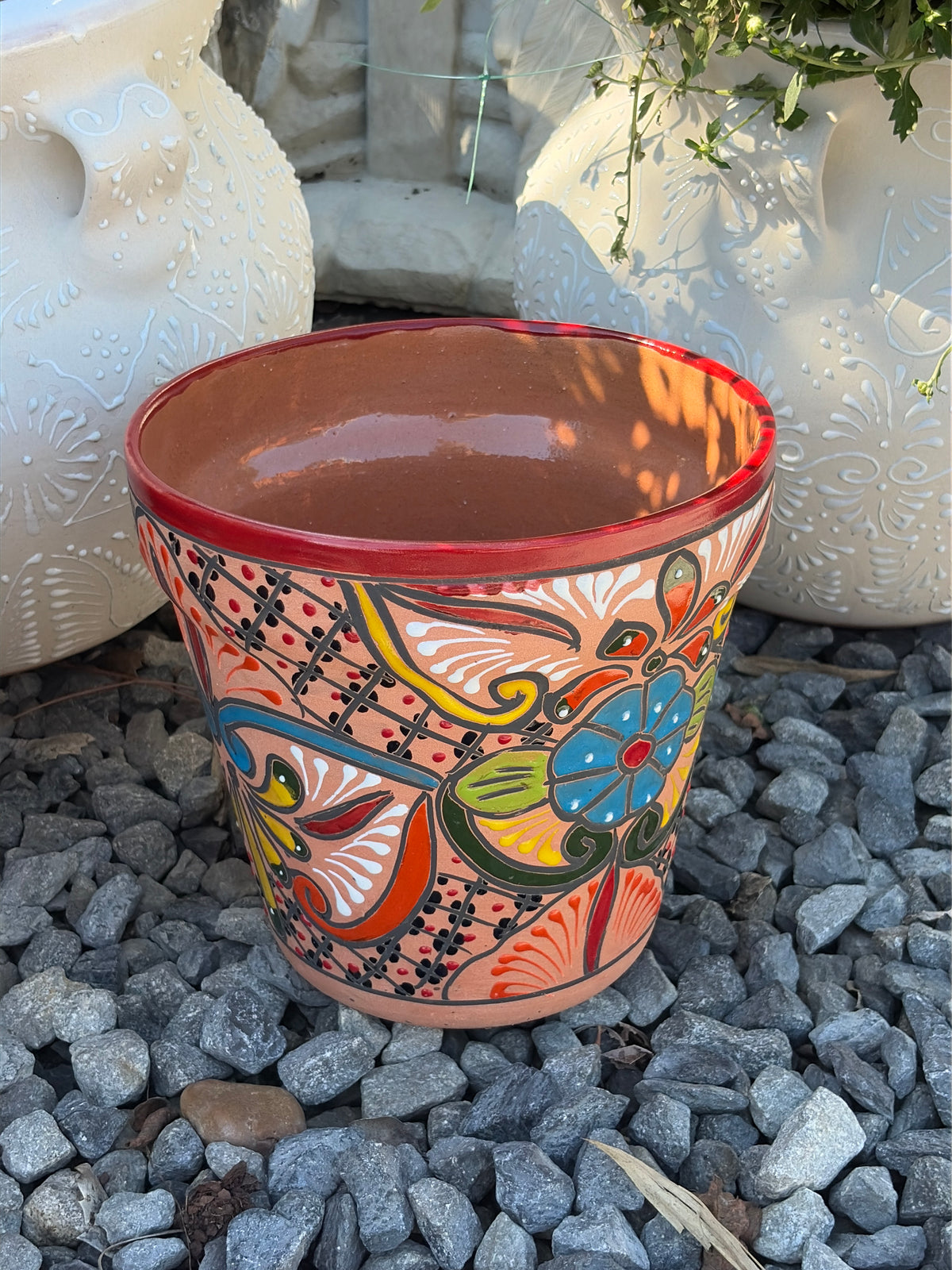 Mexican Pottery Hand-Painted Red Trim Small