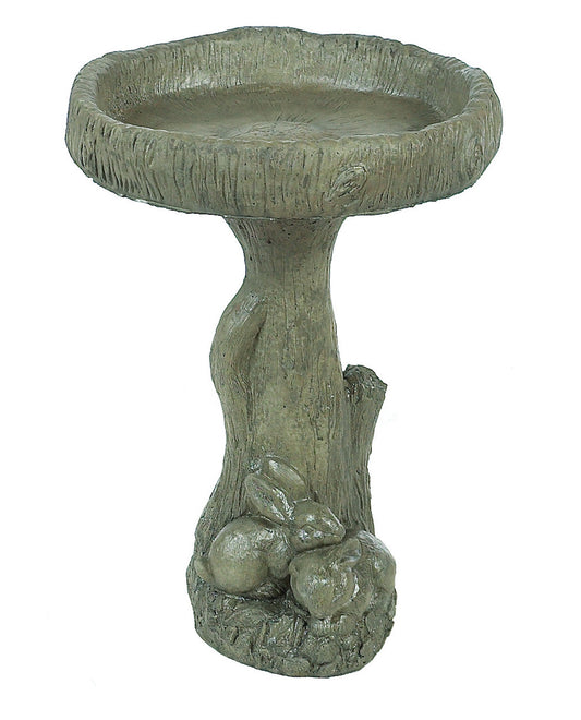 Double Bunnies Tiny Wood Birdbath