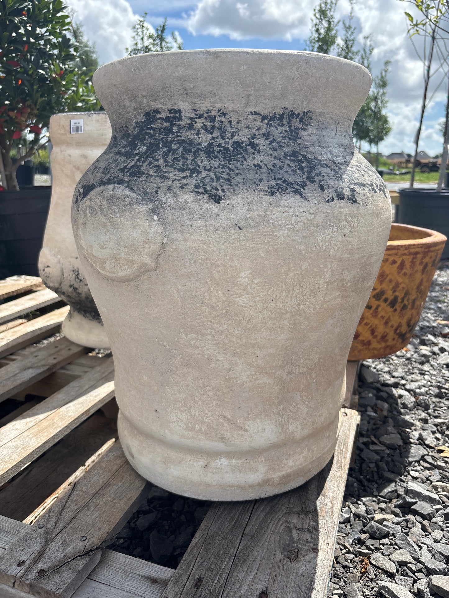 Large White Brushed Blue Terracotta Tours Planter