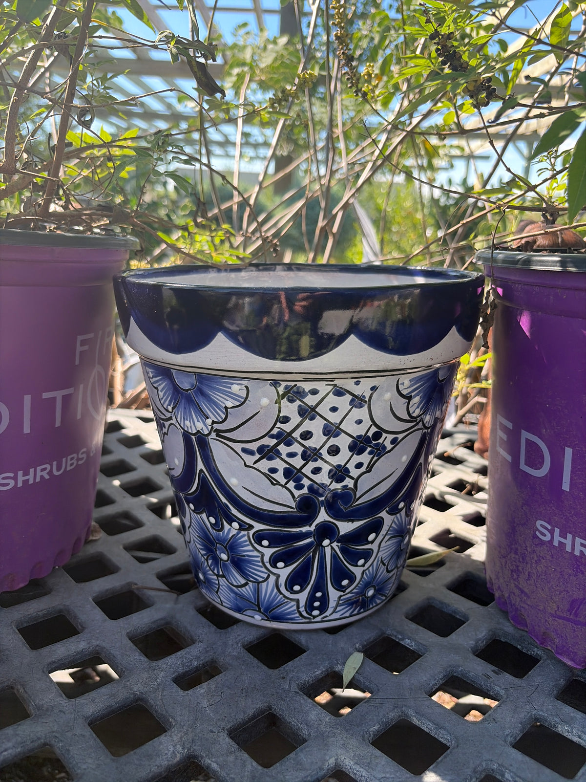Mexican Pottery Hand-Painted Blue Medium