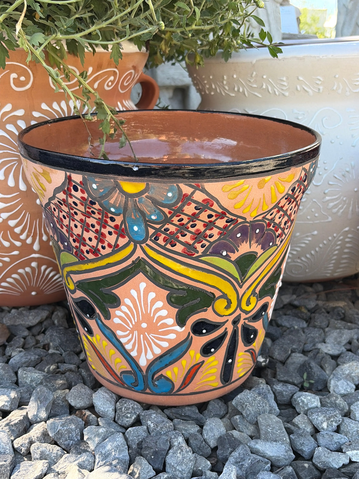 Mexican Pottery Hand-Painted Black Trim Medium