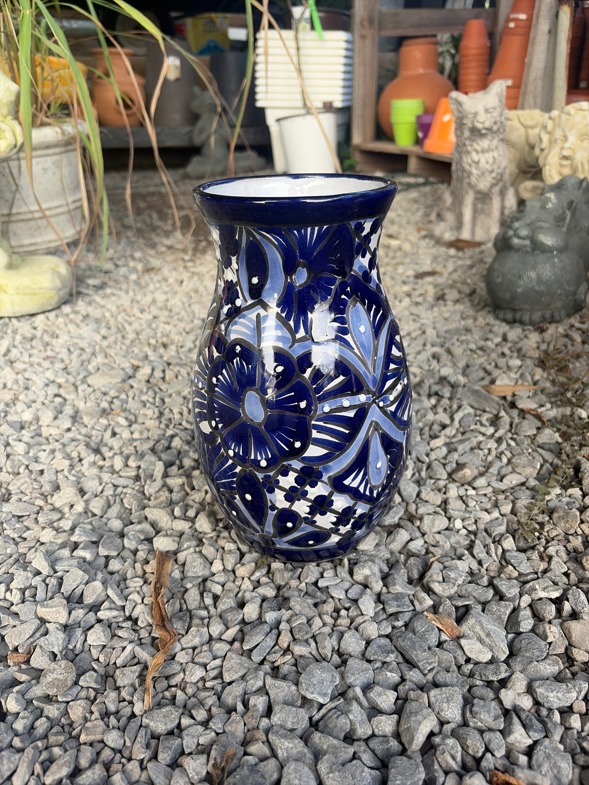 Mexican Pottery Blue Flower Vase