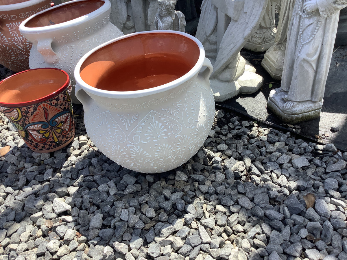 Mexican pottery white w/ handles large