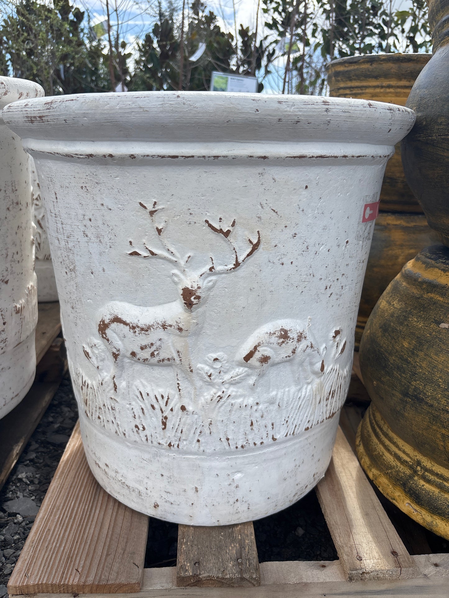 Large Clay Pot with Deer