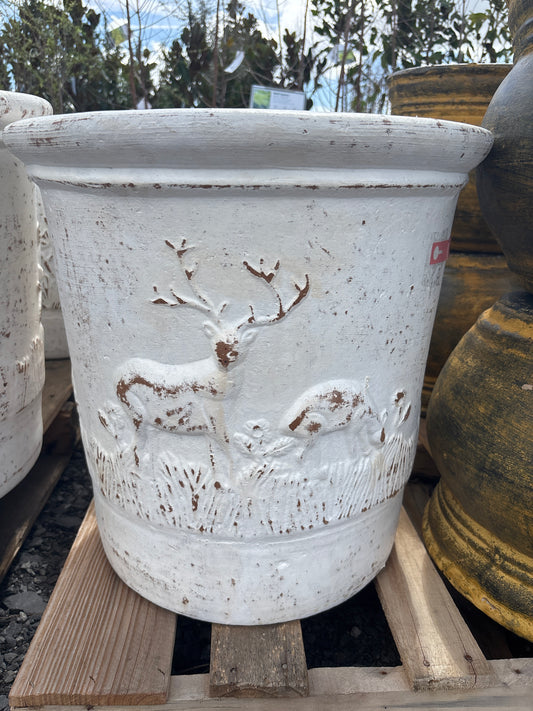 Large Clay Pot with Deer