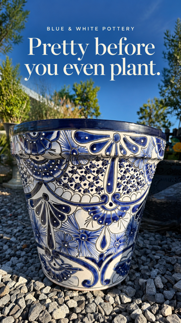 Hand-Painted Blue & White Ceramic Planter