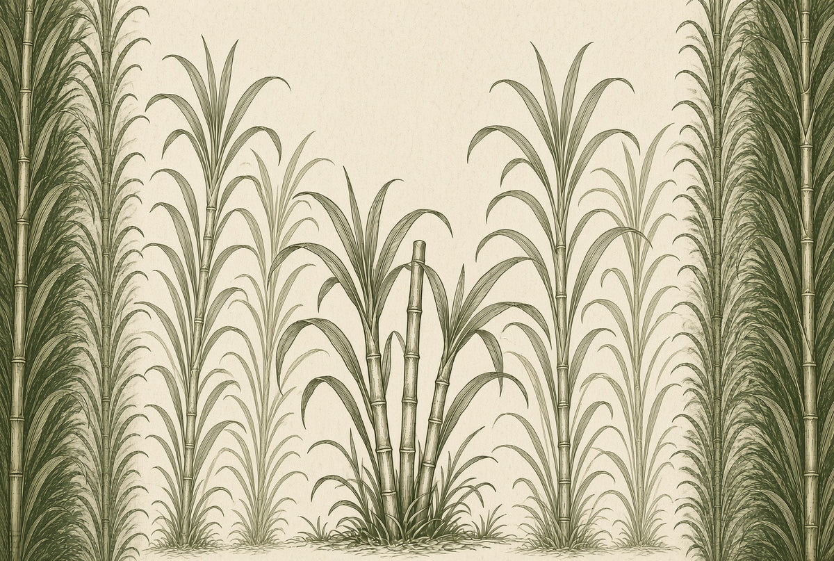 Illustration of tall green sugar cane growing in rows